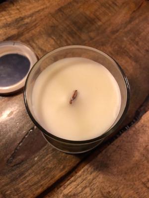 All of our 9oz candles are made with a wooden wick and 100% soy wax. 